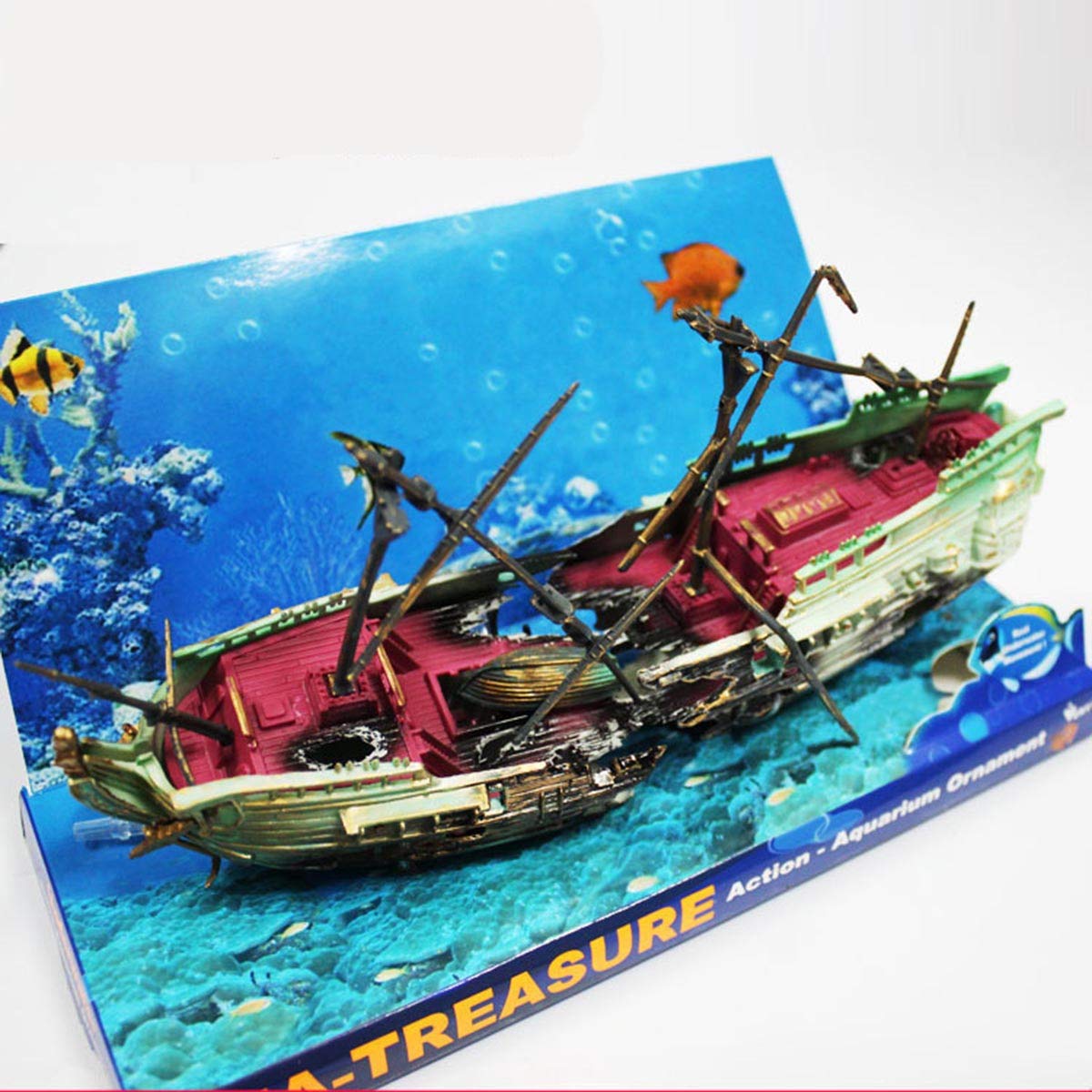 FAMKIT Aquarium Ornament Large Sunken Galleon Ship Wreck Air Pump Driven Action Shipwreck Decoration for Fish Tank Accessories