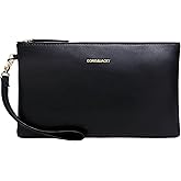 DORIS&JACKY Small Leather Wristlet Clutch Purse for Women Slim Thin Designer Goatskin Cell Phone Pouch Bag with Strap