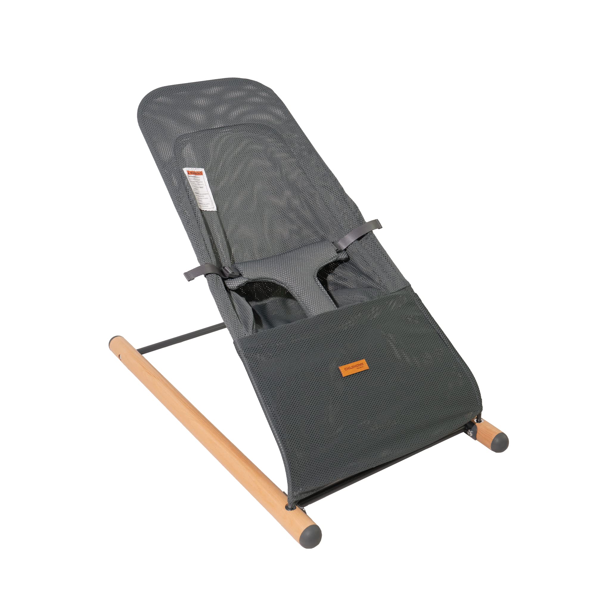 Photo 1 of Childhome Evolux Baby Bouncer, Portable Baby Lounger with Natural Beechwood, Lightweight Baby Chair, Breathable Mesh Adapts to Baby's Body, Baby Essentials (Anthracite)