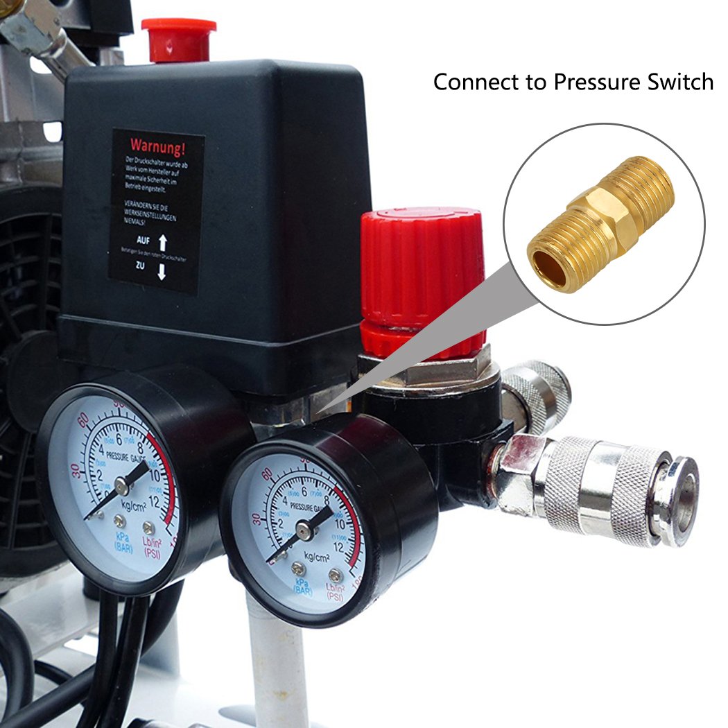 1/4" Druckminderer, Preciva EU-Standard Druckregler Druckregelventil Druckschalter Regelventil Druckschaltventil mit Manometer 175 PSI für Luftverdichter, Luftkompressor - 3 Löcher 4