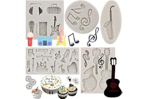 Sijiangmold Music Note Fondant Mold Musical Instruments Silicone Mold Guitar Saxophone Radio Candy Mold for Cupcake Topper Ca