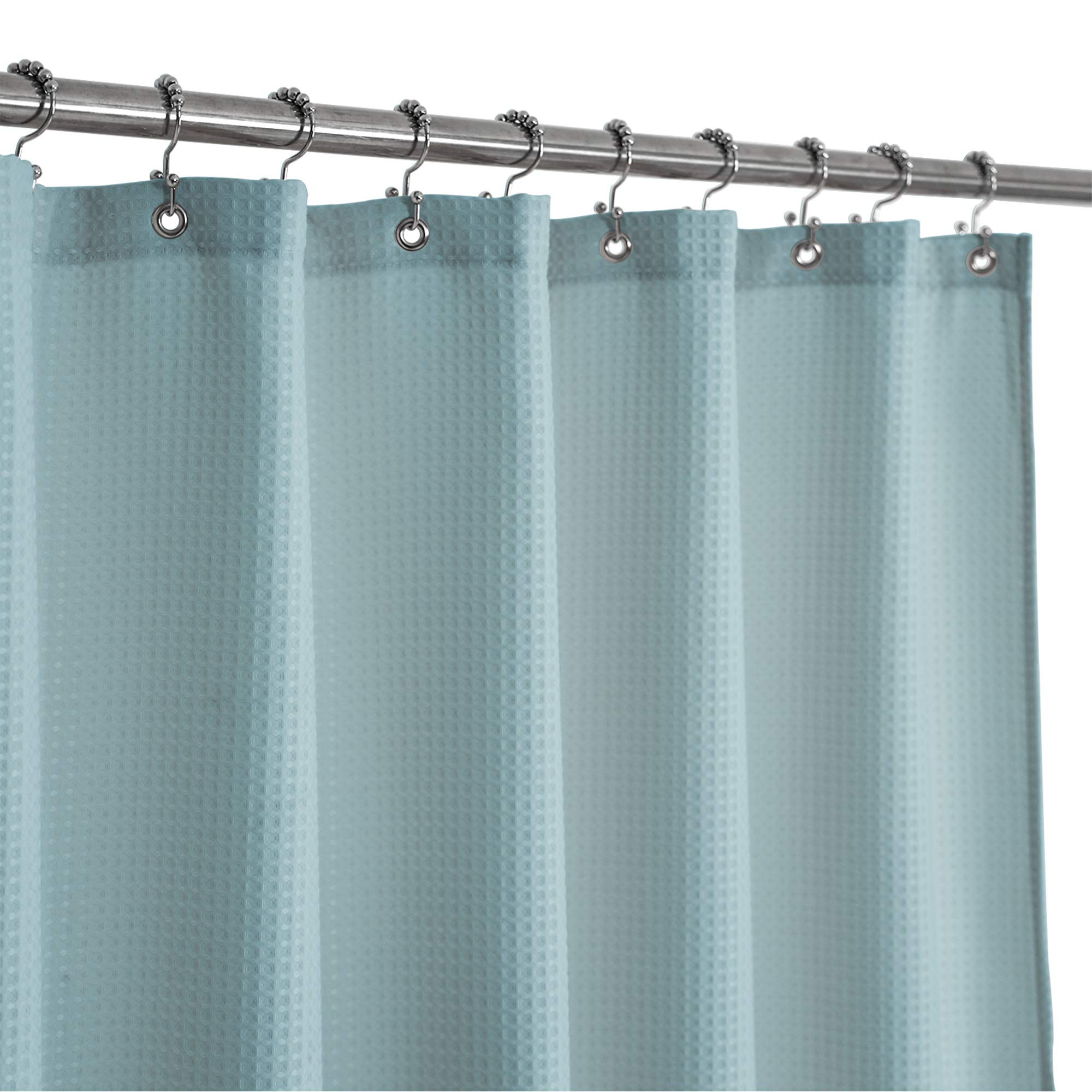 Stall Shower Curtain Fabric 36 x 72 Inch, Waffle Weave, Hotel Luxury Spa, 230 GSM Heavy Duty, Water Repellent, Blue Pique Pattern Decorative Bathroom Curtain