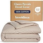 Brooklinen Luxury Percale Duvet Cover – 100% Cotton, Cool, Crisp, Extra-Long Corner Ties, Button Closure, Soft & Breathable – Machine Washable, Duvet Cover Full/Queen Bed Sizes (Pebble)