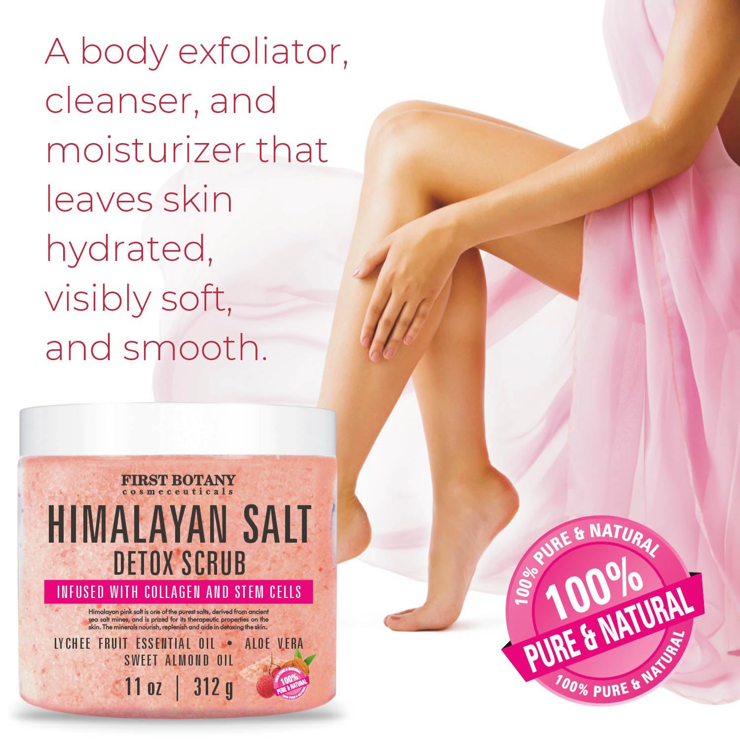 First Botany Body Scrub - Natural Exfoliating Salt Scrub & Body and Face Souffle helps with Moisturizing Skin, Acne, Cellulite, Dead Skin Scars, Wrinkles (Himalayan Salt)