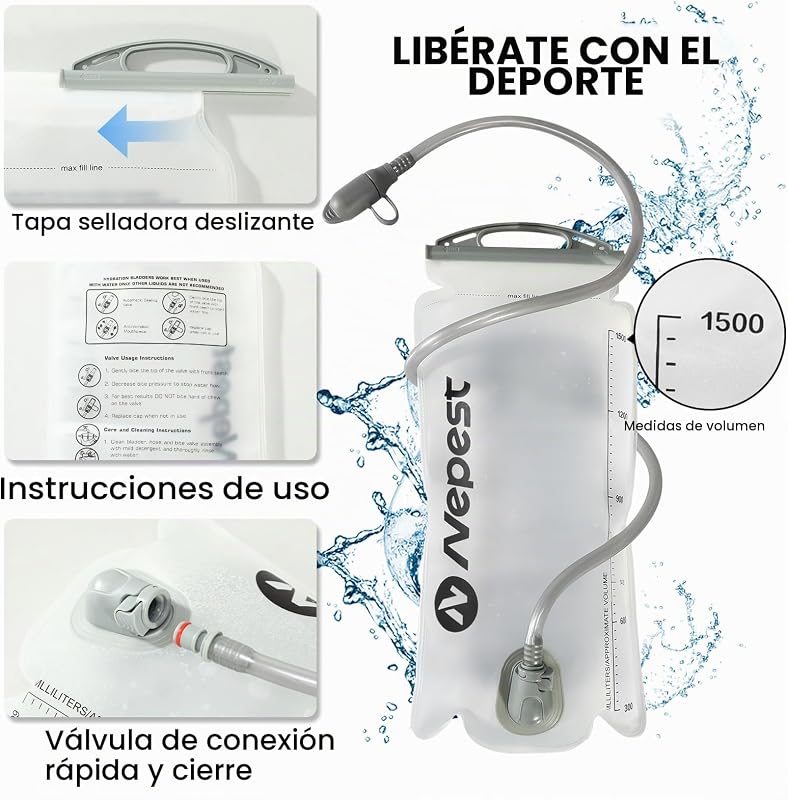 Mochila de hidratación para niños, mini mochila de agua con bolsa de agua de 1.5 L para senderismo, ciclismo, correr, color azul