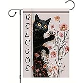 Starlit Patio Black Cat Spring Garden Flags for Outside Summer Spring Wildflowers Floral Kitten Garden Flags 12x18 Double Sided Seasonal Welcome Yard Flags for Farmhouse Porch Decor