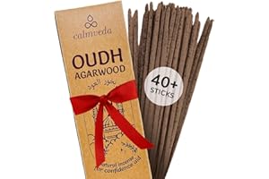 CALMVEDA Mystic Oud Agarwood Incense Sticks - (40+Sticks, 9 inch) Thick Natural Resin Incenses Made from Assam Oudh Chips, Clean Charcoal Free | Infuse Luxury with These Exotic Oud Incense (Burn Time 45+ mins)