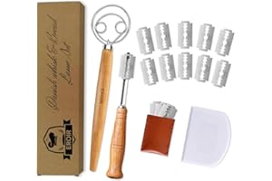 EROIR Danish Dough Whisk Set with Bread Lame - 13 Inch Dutch Dough Whisk - Bread Lame Dough Scoring Knife with 10 Razor Sharp
