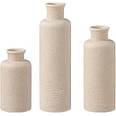 WUUAHOME Flower Vase Set, Stone Look, 3 PCS Small Decorative Bud Vases for Pampas Grass, Farmhouse Decor, Kitchen, Living Room, Bathroom, Bedroom, Office, Shelf Centerpiece Table Decoration (Beige)