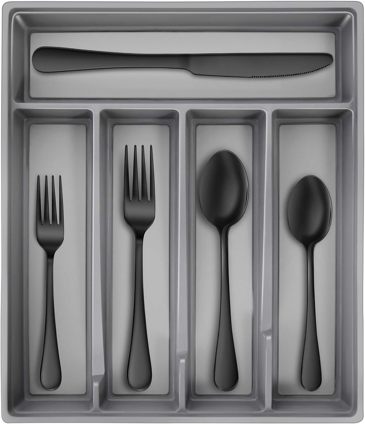 Hiware Black Stainless Steel Silverware Set with Tray Organizer, Mirror Finish, 20-Piece Flatware Cutlery Set Service for 4, Dishwasher Safe: Kitchen & Dining