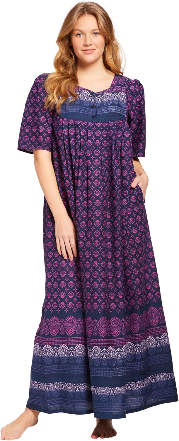 Only Necessities Women's Plus Size Mixed Print Long Lounger 6X, Navy