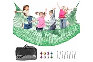 LPIW Climbing Net for Kids - 9.9FT x 9.9FT Double Layers Heavy Duty Playground Safety Net, Climbing Cargo Net for Tree House Tree Fort, Back Yard, Jungle Gyms, Monkey Bar Security Mesh (Green)