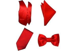 Oliver George 4pc Men's Solid Formal Waistcoat Tuxedo Dress Vest Necktie BowTie Handkerchief Set For Suit or Tuxedo