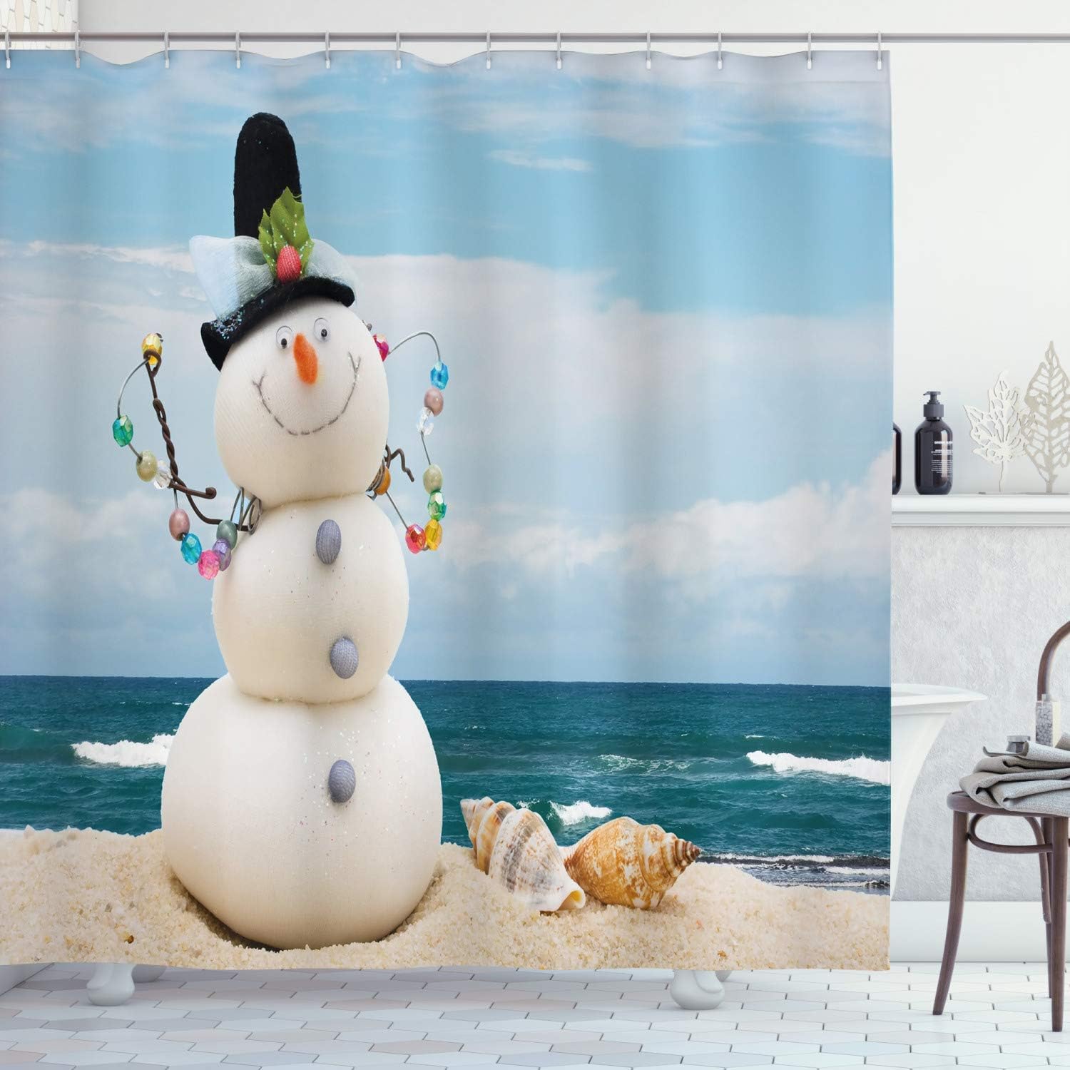 Sonernt Snowman Shower Curtain Winter Vacation Holiday