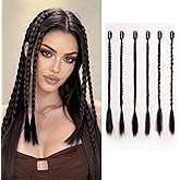 XIXISNOW 6PCS Braids Hair Extensions Clip in Hair Pieces 14'' Clip in Hairs Braids Extension 3 Styles Ponytail Braid Extension Synthetic Hairpiece Braid Extensions for Women Daily Party Use Dark Brown