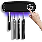 ARefugen Toothbrush Cleaner and Holder for Bathrooms - 4 Slots for Toothbrushes & Razor with Air Drying, Rechargeable Wall Mounted No Drill, Smart Screen Timer Display (Black)