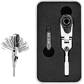 LABEAR 180&deg; Folding Flat End Ratchet Wrench Set for Leatherman Multitools | 72-Tooth 5&deg; Swing Arc, 7 Locking Angles, Dual-Direction Control, CR-V Steel, 1/4" Hex Adapter Compatible