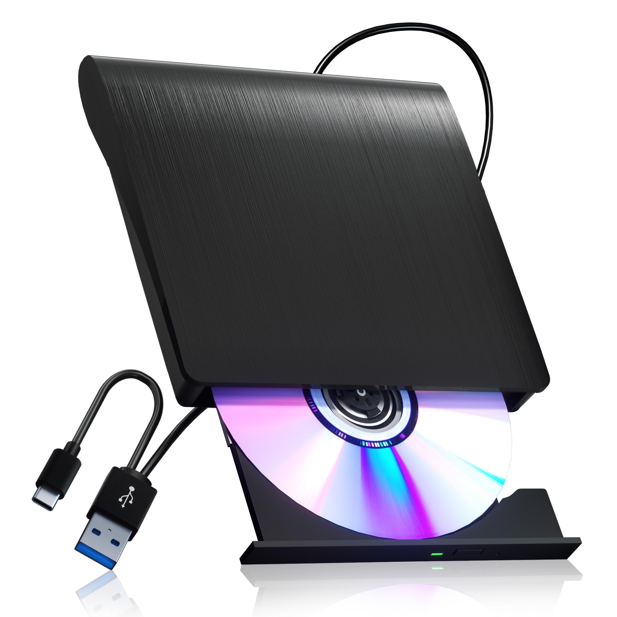 juwuoi External CD/DVD Drive for Laptop PC CD DVD Player USB 3.0 Portable Optical Drive CD Burner Compatible with Windows 10 11 Linux Mac OS (Black)