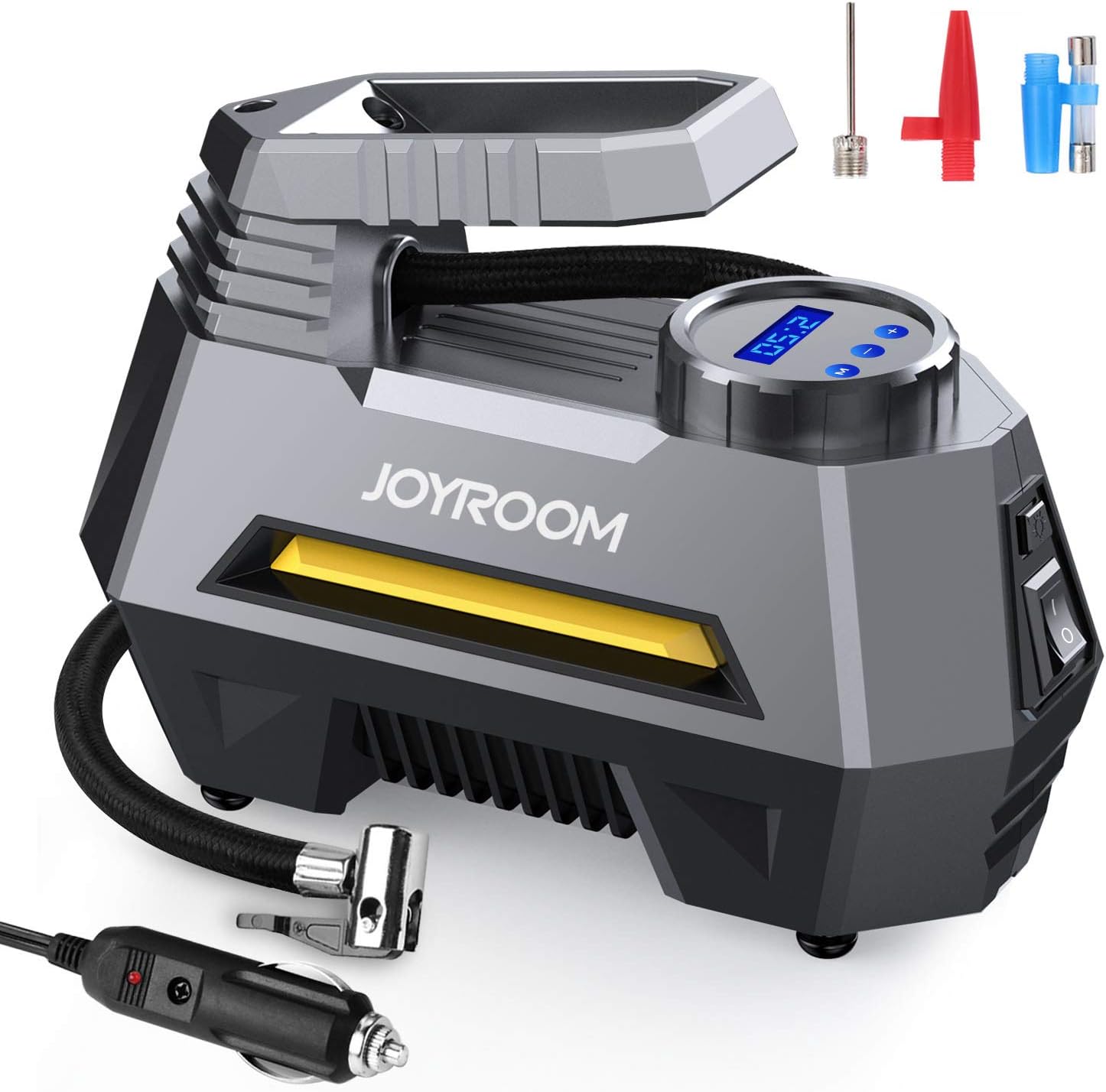 joyroom Portable Car Air Pump Tire Inflator CZK-3631, Tire Compressor with Digital Pressure Gauge (150 PSI 12V DC), Bright Emergency Flashlight - for Auto, Trucks, Bikes, Balls (Gray): Automotive