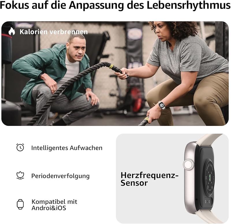 Smartwatch Damen Herren, 1,85" HD Touch Fitnessuhr mit Telefonfunktion, 140+Sportmodi Smart Watch Fitness Tracker mit Pulsmesser Schlafmonitor Schrittzähler,IP68 Fitnessuhr für iOS Starlight