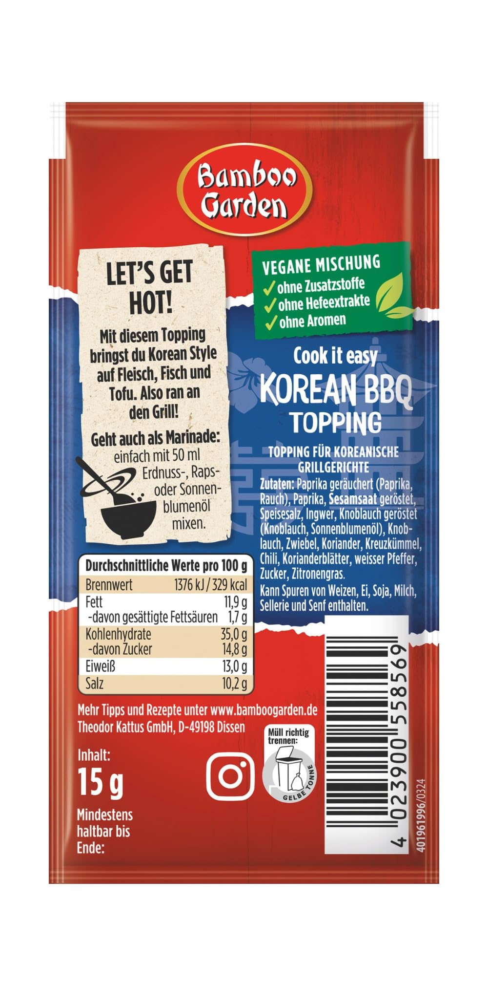 Bamboo Garden - Korean BBQ Topping | Gewürztopping zum Verfeinern von koreanischen Grillgerichten | Vegan, natürliche Zutaten | 15 g im Beutel 2