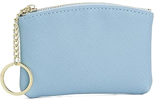 WOZEAH Artificial Leather Coin Purse Change Purse With Key Chain Ring Zipper For Men Women (Blue)