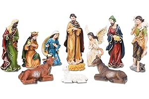 Yinns Nativity Sets 7.5 Inch Christmas 11 Piece Village Large Nativity Scene Indoor Holy Family Figurine for Christmas Tabletop Religious Xmas Home Decor