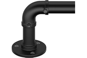 HIGSWOR Industrial Curtain Rods for Windows 66 to 120, Outdoor Blackout Curtain Rod,Wrap Around Heavy Duty Curtain Rods, 1 Inch Drapery Rods, Rustic Pipe Adjustable Curtain Rod 74-144",Black