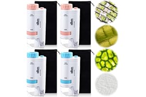 Kanayu Set of 4 Pocket Microscope Power LED Lighted Pocket Microscope Portable Microscope Handheld Microscope with Velvet Bag for Kids Learning Education Toddler Child Craft (Pink, Blue,80x-200x)