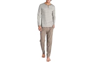 DAVID ARCHY Men's Cotton Pajama Set Soft Long Sleeve Sleepwear Comfy Loungewear PJs with Pockets