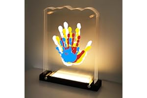 Bixinyo Family Handprint Kit with Light, Baby Hand and Footprint Kit, Family Gifts for New Parents, Adoption Gifts, New Mom Gift, DIY Wooden Craft Keepsake, Non-Toxic Paints (Black)