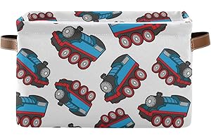DOMIKING Rectangular Storage Bin Cute Train Cars Basket with Handles - Organizer Bin for Toys, Books, Laundry Basket for Kids/Pets, Playroom