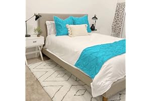 ABP COLLECTION Bed Runners - 100% Cotton 800 Thread Count Pinch Pleated Bed Runner - Luxury Pinch Pleated Bed Runner, Hotel Quality Modern Pinch Pleated Bed Runner Queen Size, Turquoise