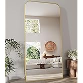 Koonmi Full Length Mirror, 76"x34" Mirror Full Length with Stand, Gold Domed Top Square-Edged Floor Mirror with Aluminum Alloy Frame for Bedroom Living Room