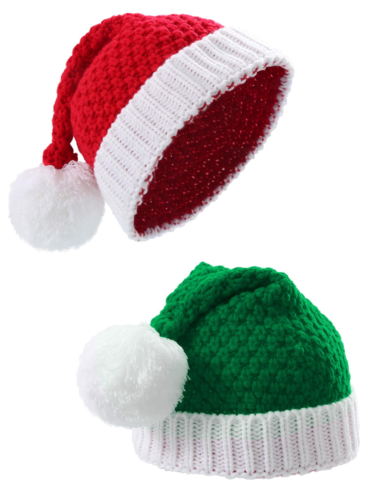 Sumind 2 Pieces Santa Hat Christmas Red and White Knitted Christmas Caps Winter Hat Xmas Hats, Red and white, One size