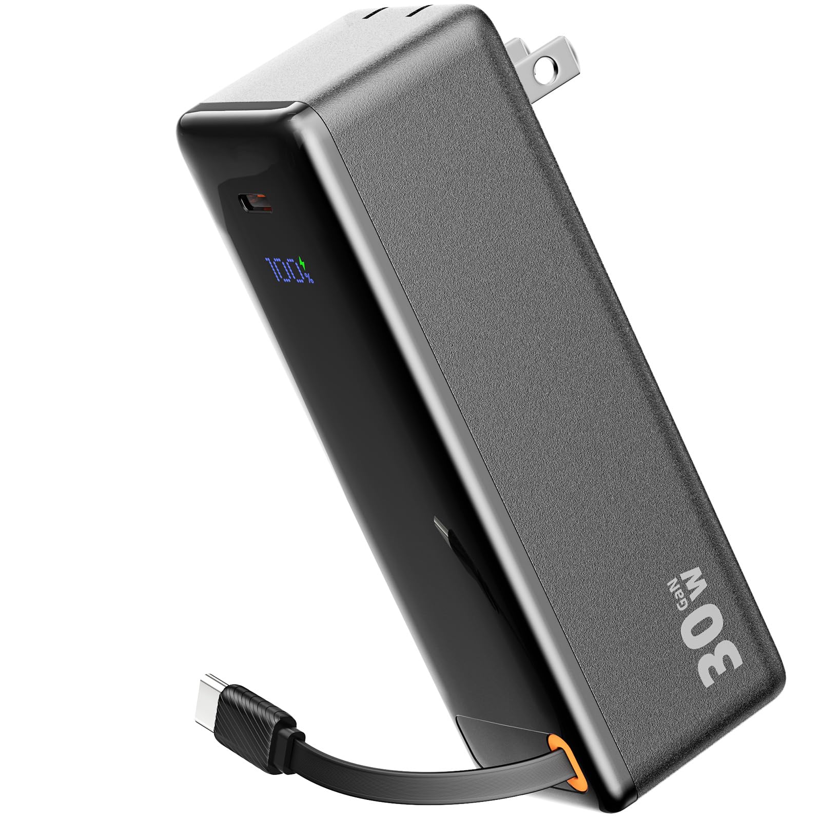 モバイルバッテリー コンセント一体型 【PD30W急速充電&10000mah大容量】モバイル バッテリー USB充電器搭載 タイプcケーブル内蔵 軽量 小型 Power Bank 2台同時充電 折りたたみ式プラグ 回路保護 機内持込可能 iPhone用/Android各種対応 旅行/出張/アウ