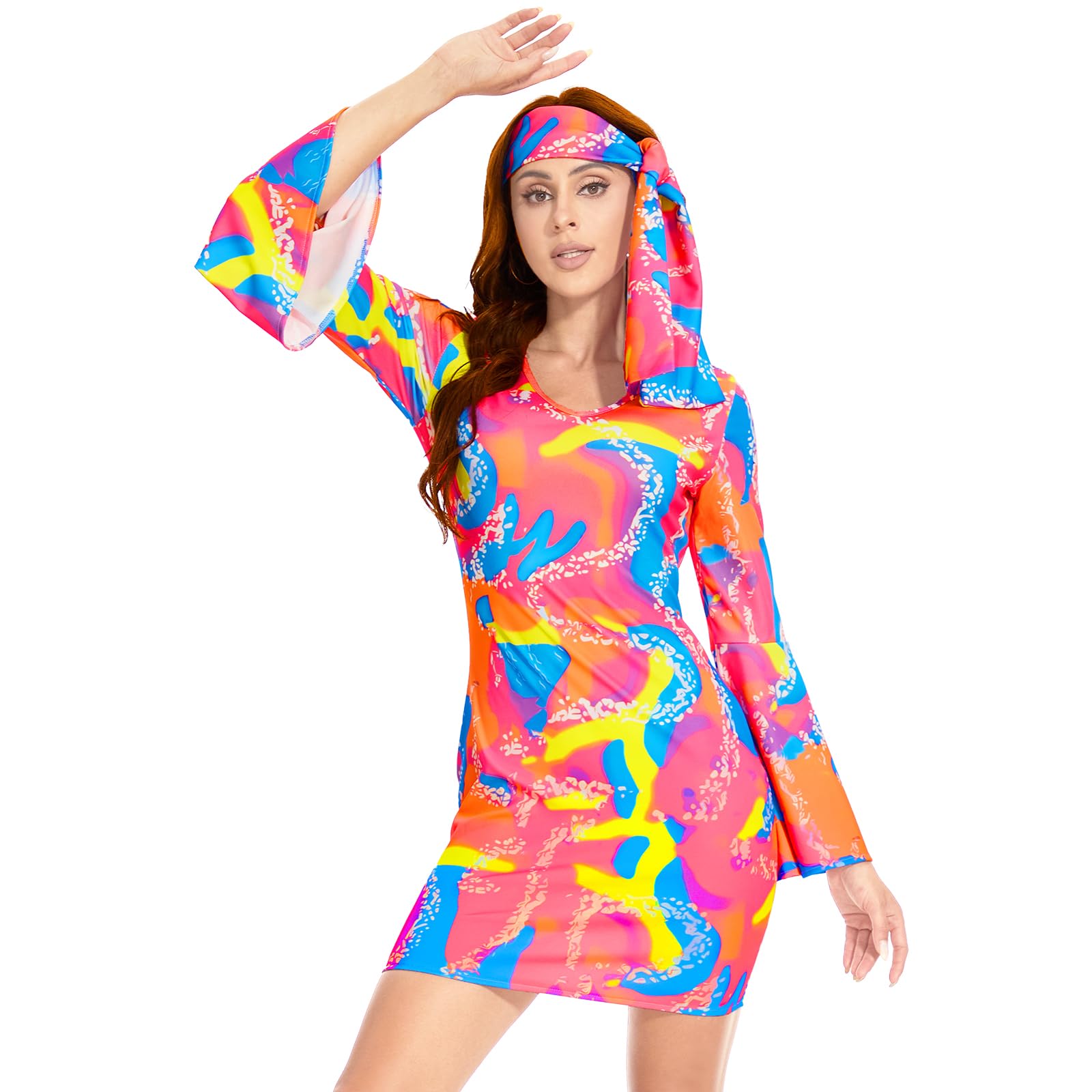 JNAOZI 70s Costume for Women Disco - Hippie Costume for Women, 70s Disco Outfit Women for Party with Headband (XL)