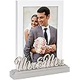 Malden International Designs 5x7 Mr & Mrs Wedding Picture Frame White MDF Wood Frame Routed Gray MDF Wood Base Silver Finish Metal Word Attachment