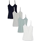 Amazon Essentials Women's Slim-Fit Knit V-Neck Layering Cami (Available in Plus Size), Pack of 4
