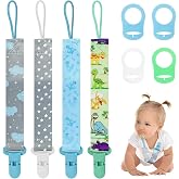 4 Pcs Pacifier Holder Clips, Baby Dummy Strap Clip with 4 Silicone Adapter | Pacifier Clip Dummy Holder Straps, Soother Chains Clips Fit All, Soothers, Teething Toys, Baby Essentials