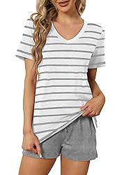 RUBZOOF Women's Short Sleeve Pajama Sets Striped
