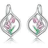 Tulip Earrings for Women Sterling Silver Tulip Flower Leverback Earrings Pink Tulip Jewelry Gifts