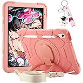 Case for iPad 11-inch (A16) 2025, iPad 10th Generation Case 10.9" 2022,Heavy Sturdy Shockproof Kids Cover, with 360°Rotating Stand/Pen Slot/Shoulder Strap for iPad 11th/10th Gen Girls (Pink)