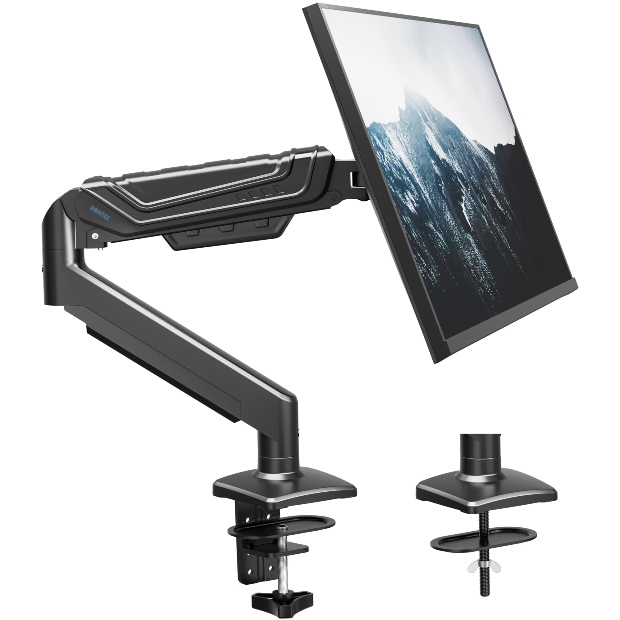 BONTEC Monitor Halterung mit Gasfeder für 15-34 Zoll bis 10,5kg, Höhenverstellbar & 360° Schwenkbar, Neigbar, Drehbar, VESA 75/100, mit Kabelmanagement für Home Office und Gaming