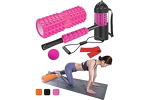 Trigger Point Foam Roller Set: 6-in-1 Kit with Hollow Core Roller, Muscle Stick, Ball, Resistance Bands for Back Pain & Exerc