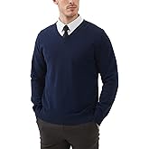 Kallspin Men's V Neck Sweater Pullover Regular Fit Pure Cotton Long Sleeve Lightweight Knit Casual Smart Layering
