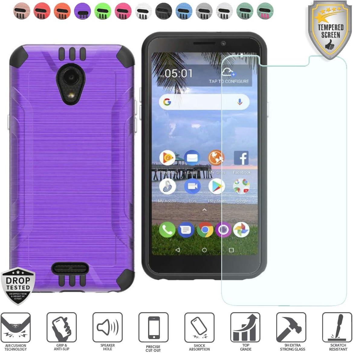 Myfavcell Compatible For Alcatel Insight Case Alcatel Tcl A1 4g Case 5 A501dl Case With Tempered Glass Screen Protector Premium Metallic Brushed