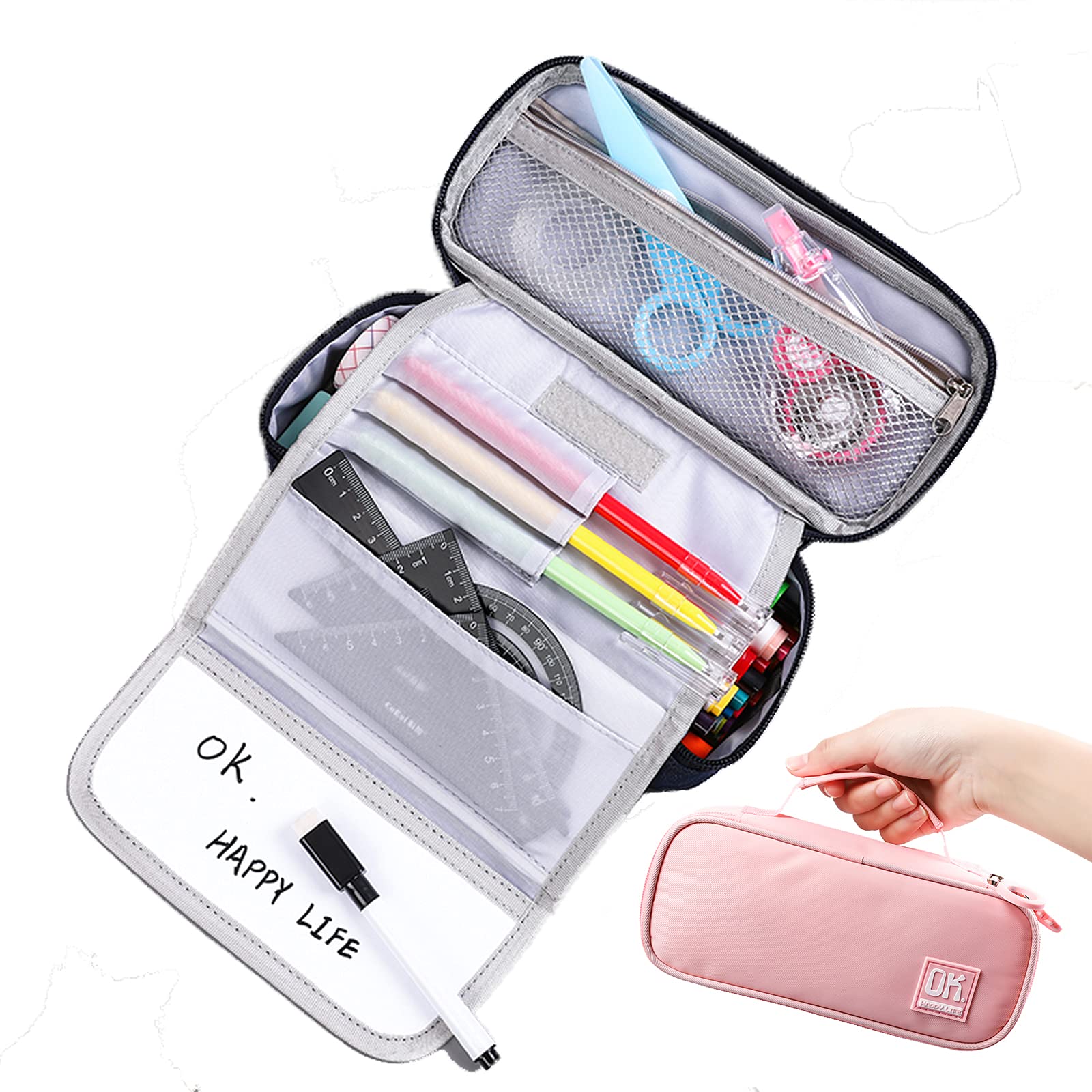 Big Capacity Pencil Pen Case with Writing Board for Teenage Girls Boy Adult Office College School Large Storage High Capacity Bag
