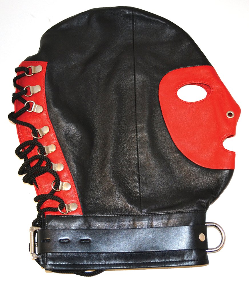 Rouge Garments Mask with D Ring Lockable Collar ,One Size, black/red