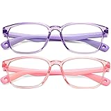 Braylenz 2 Pack Kids Computer Blue Light Blocking Glasses Girls Boys Clear Nerd TR90 Eyeglasses Frame Age 3-10 (Clear Pink+Cl